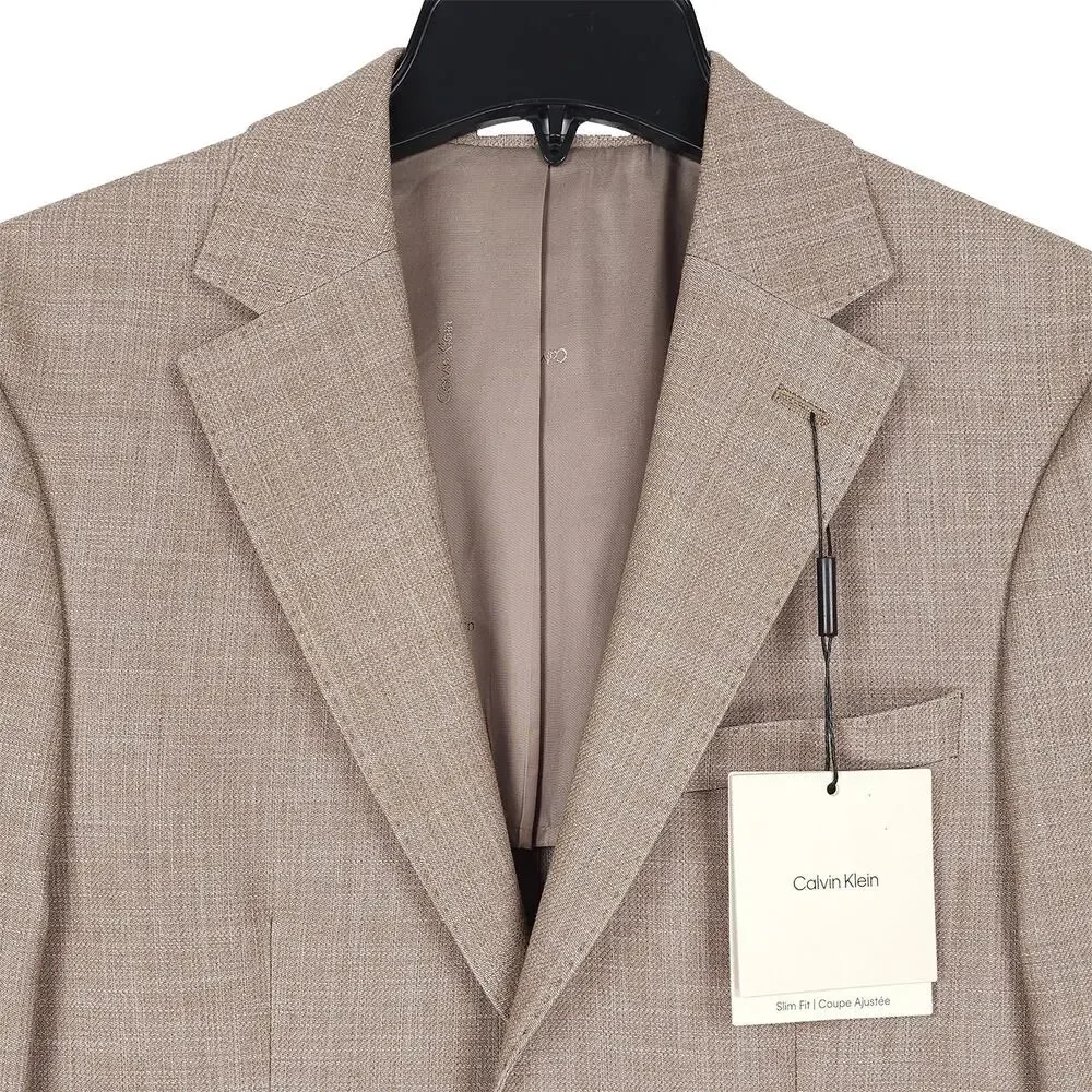 Calvin Klein Mens Slim Fit Sport Coat Blazer 34S Tan Solid Stretch NWT